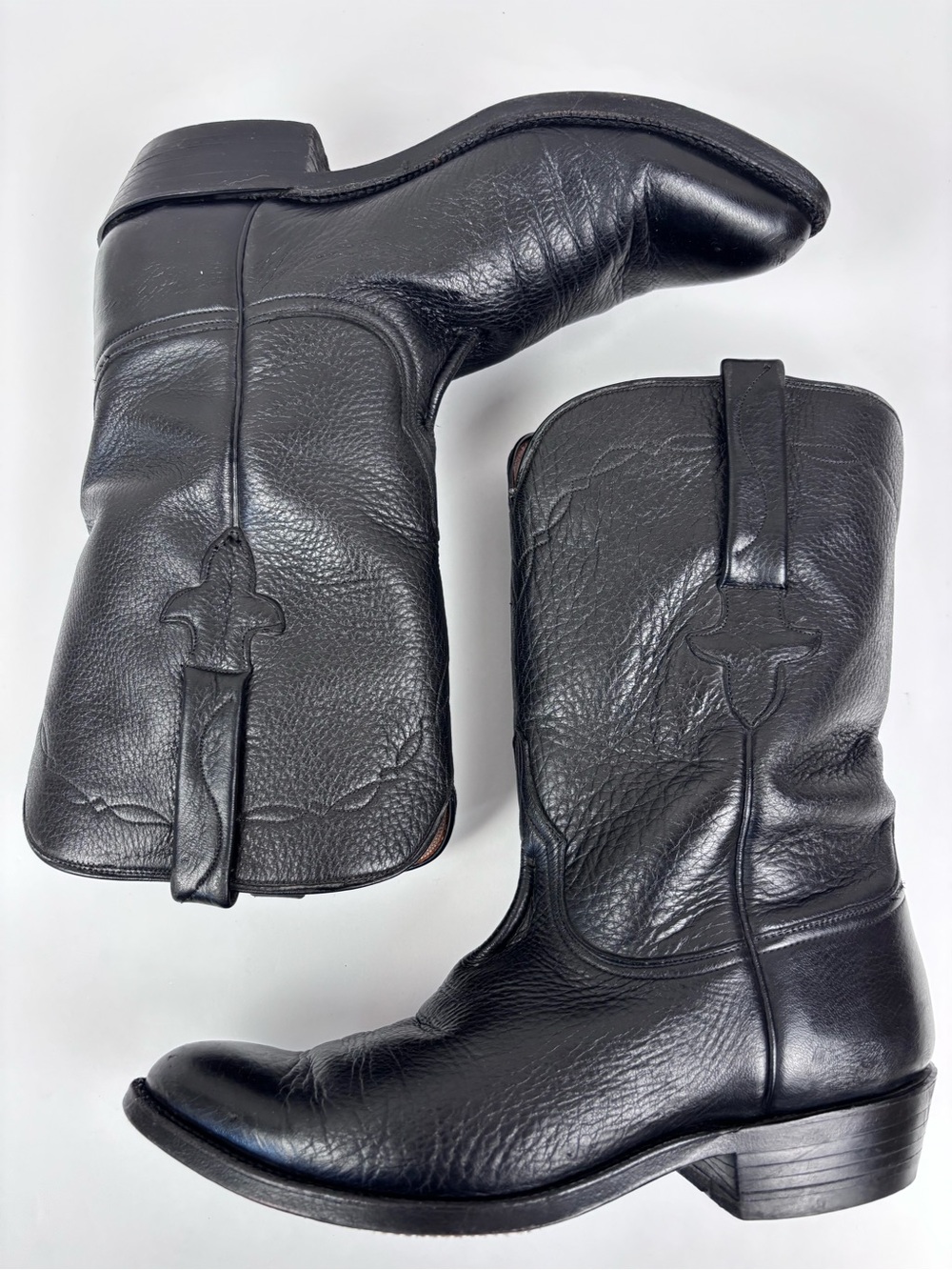 Vintage Lucchese Brown Tag Roper Western Cowboy Boots L818128 Leather Black 8D - Picture 8 of 14